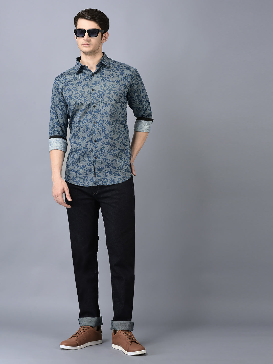 CANOE MEN Urban Shirt Print Pattern Roll-Up Sleeve