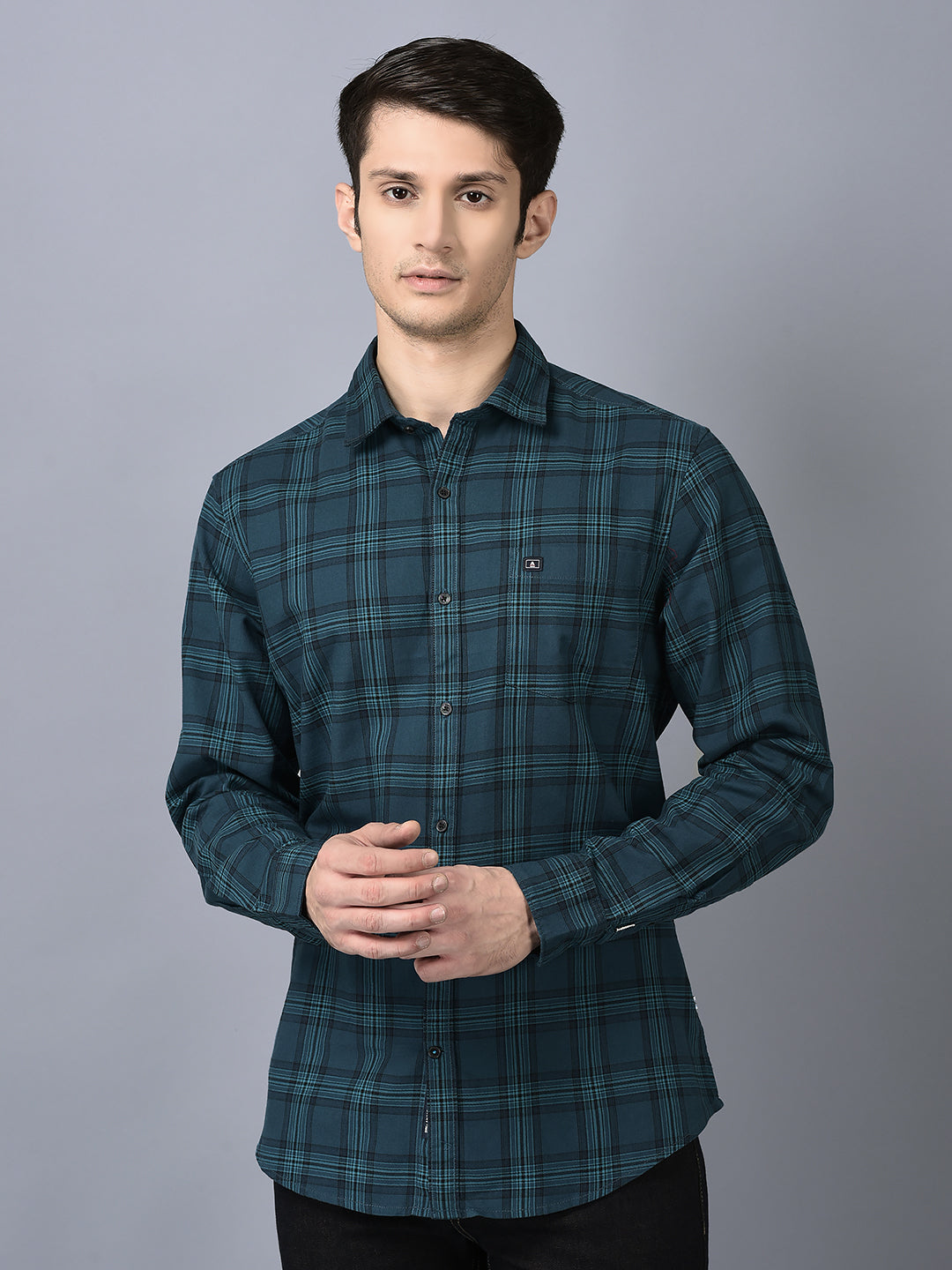 Canoe Men Casual Shirt Cotton Fabric Button Closure Checked