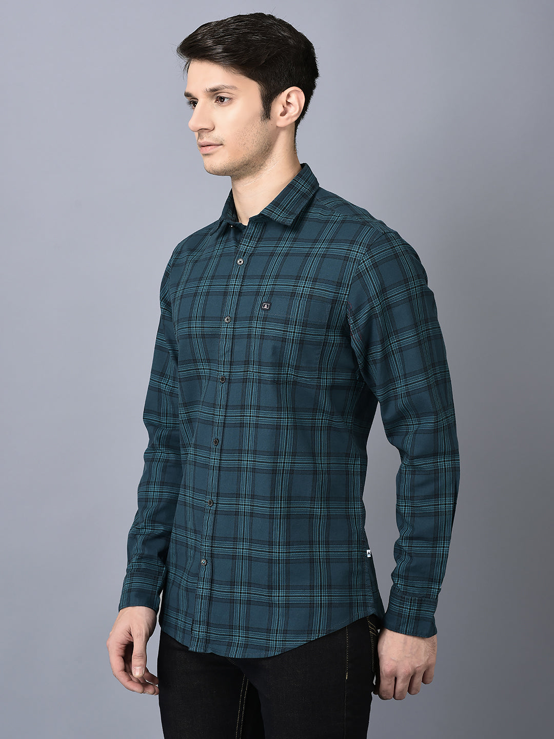 Canoe Men Casual Shirt Cotton Fabric Button Closure Checked