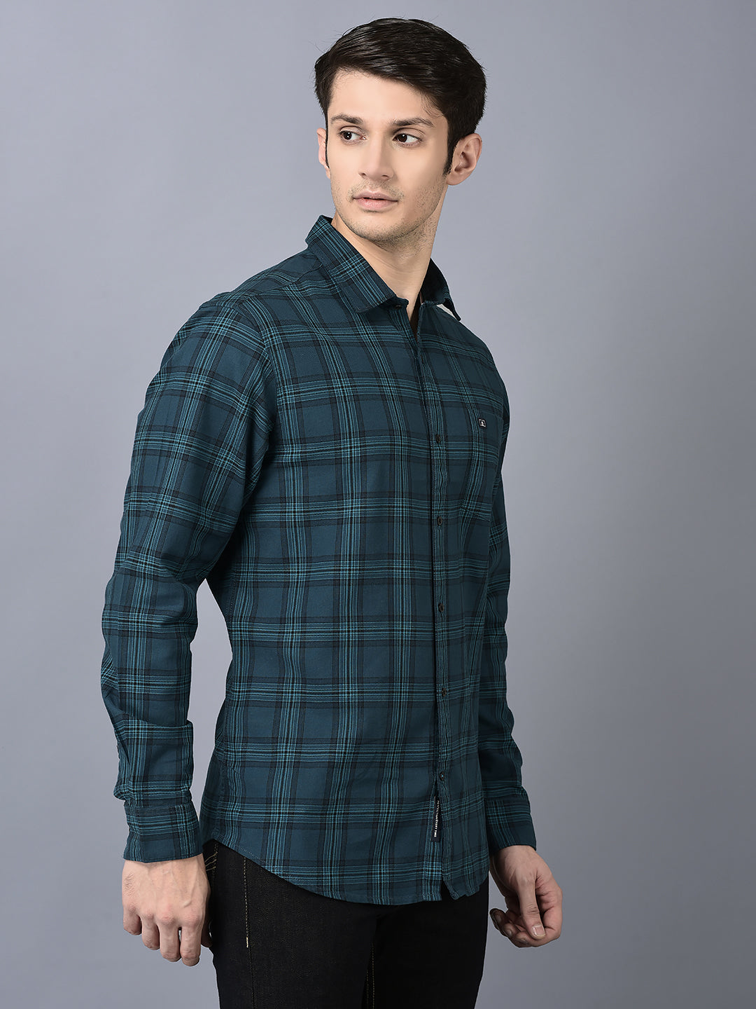 Canoe Men Casual Shirt Cotton Fabric Button Closure Checked