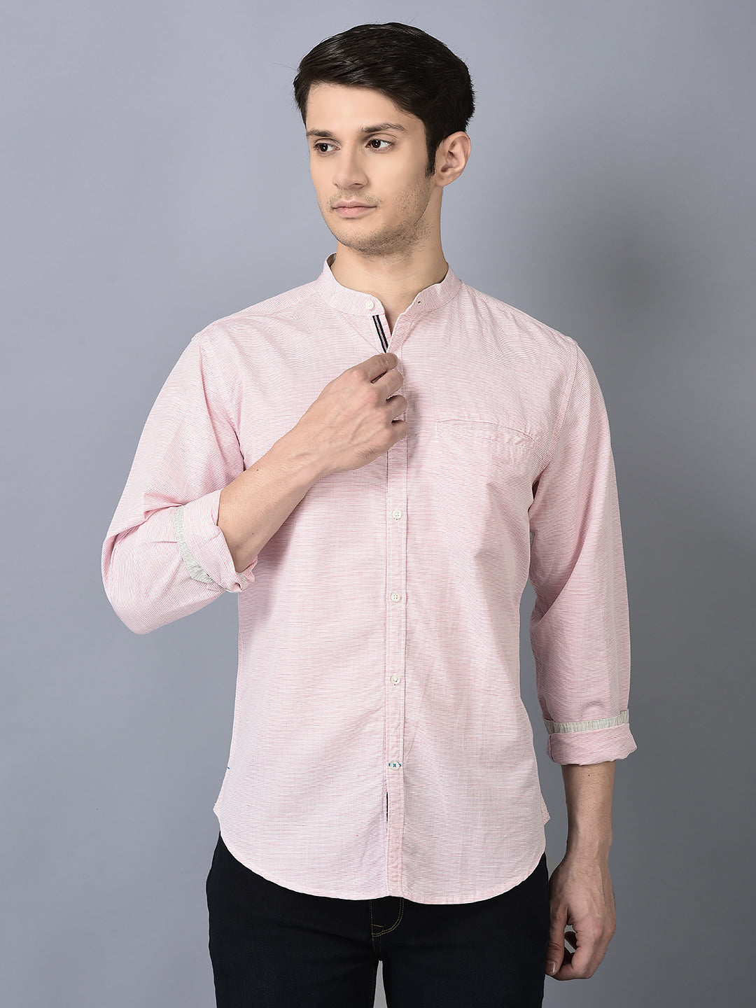 CANOE MEN Casual Shirt Pink Color Cotton Fabric Button Closure Printed