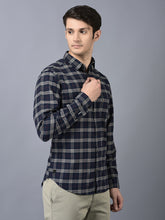 Load image into Gallery viewer, CANOE MEN Casual Shirt Navy Blue Color Cotton Fabric Button Closure Checked
