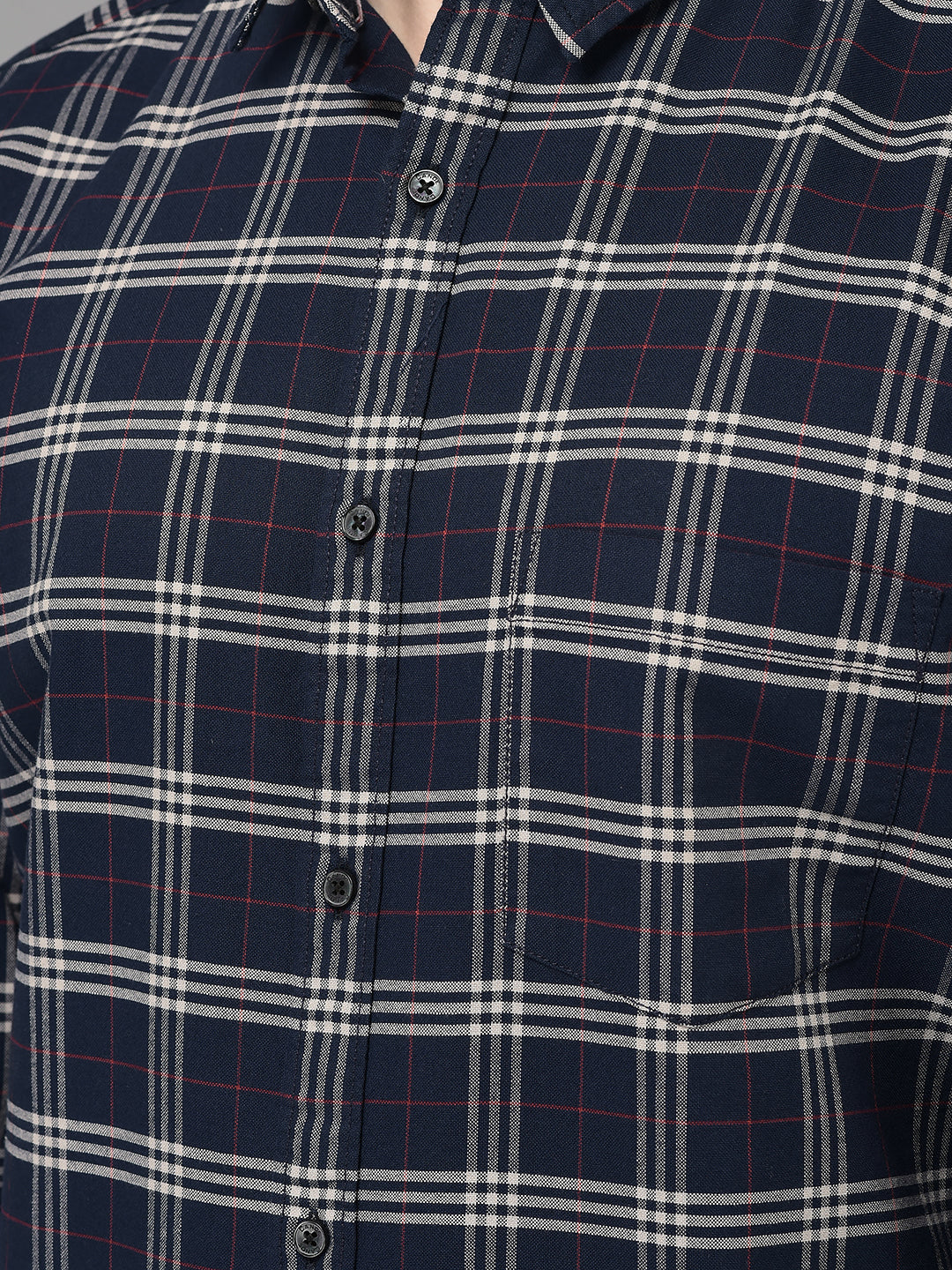 CANOE MEN Casual Shirt Navy Blue Color Cotton Fabric Button Closure Checked