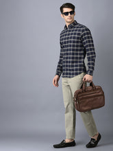 Load image into Gallery viewer, CANOE MEN Casual Shirt Navy Blue Color Cotton Fabric Button Closure Checked
