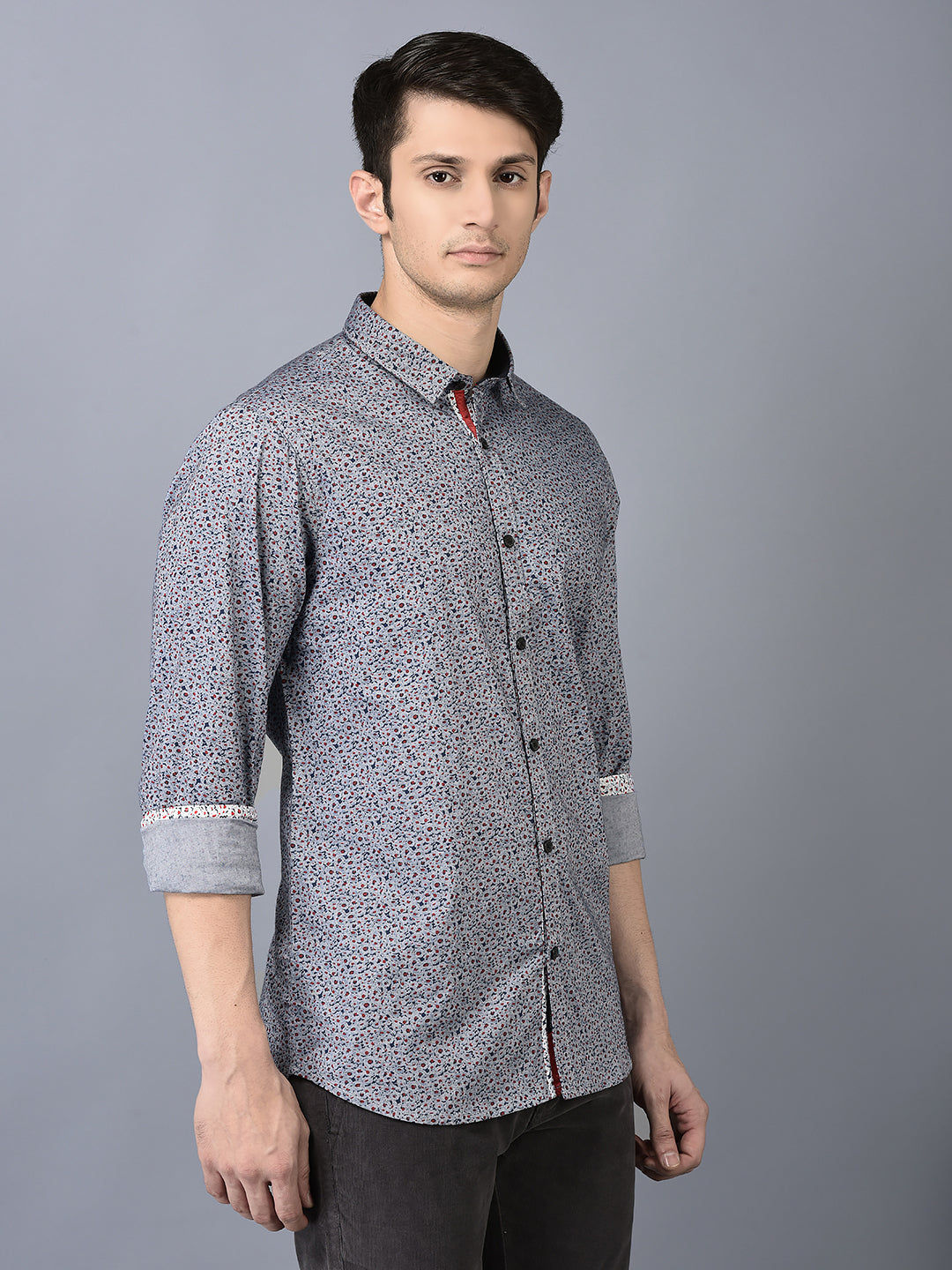 Canoe Men Casual Shirt Grey Color Cotton Fabric Button Closure Printed