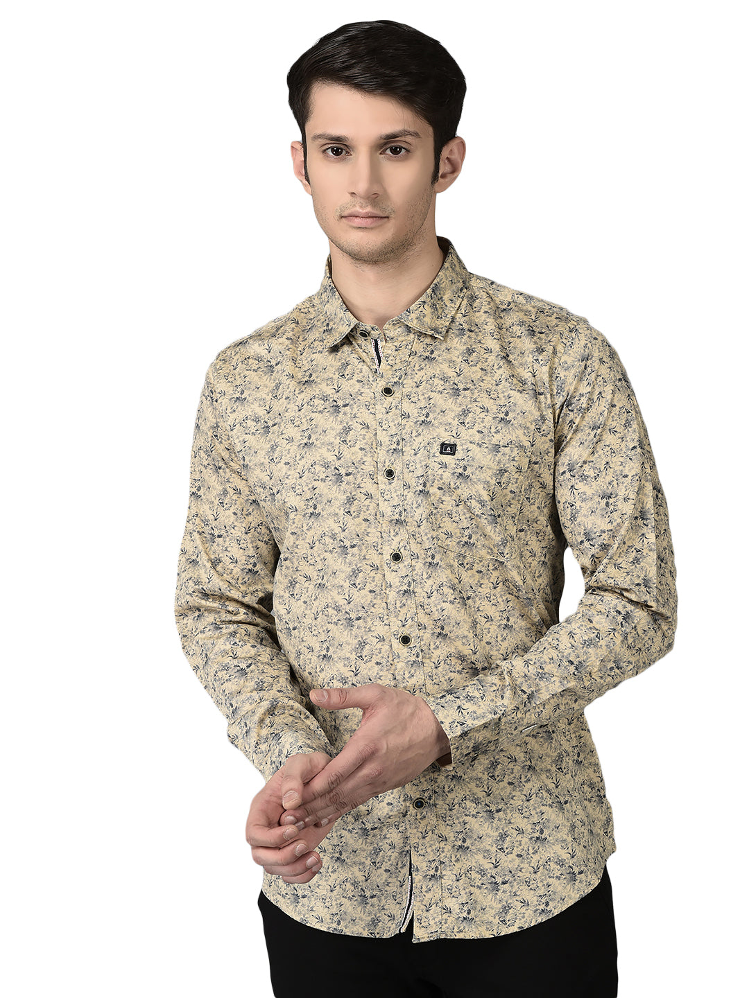 Canoe Men Casual Shirt Beige Color Cotton Fabric Button Closure Printed