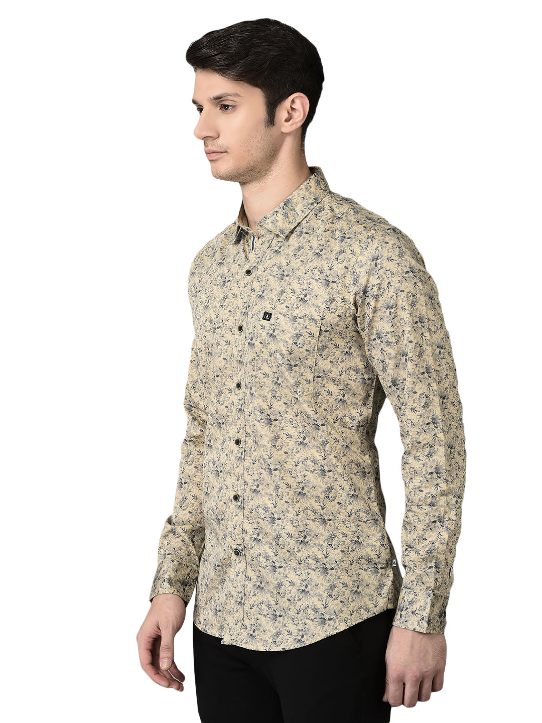 Canoe Men Casual Shirt Beige Color Cotton Fabric Button Closure Printed