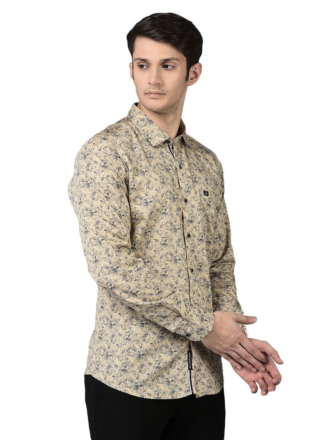 Canoe Men Casual Shirt Beige Color Cotton Fabric Button Closure Printed