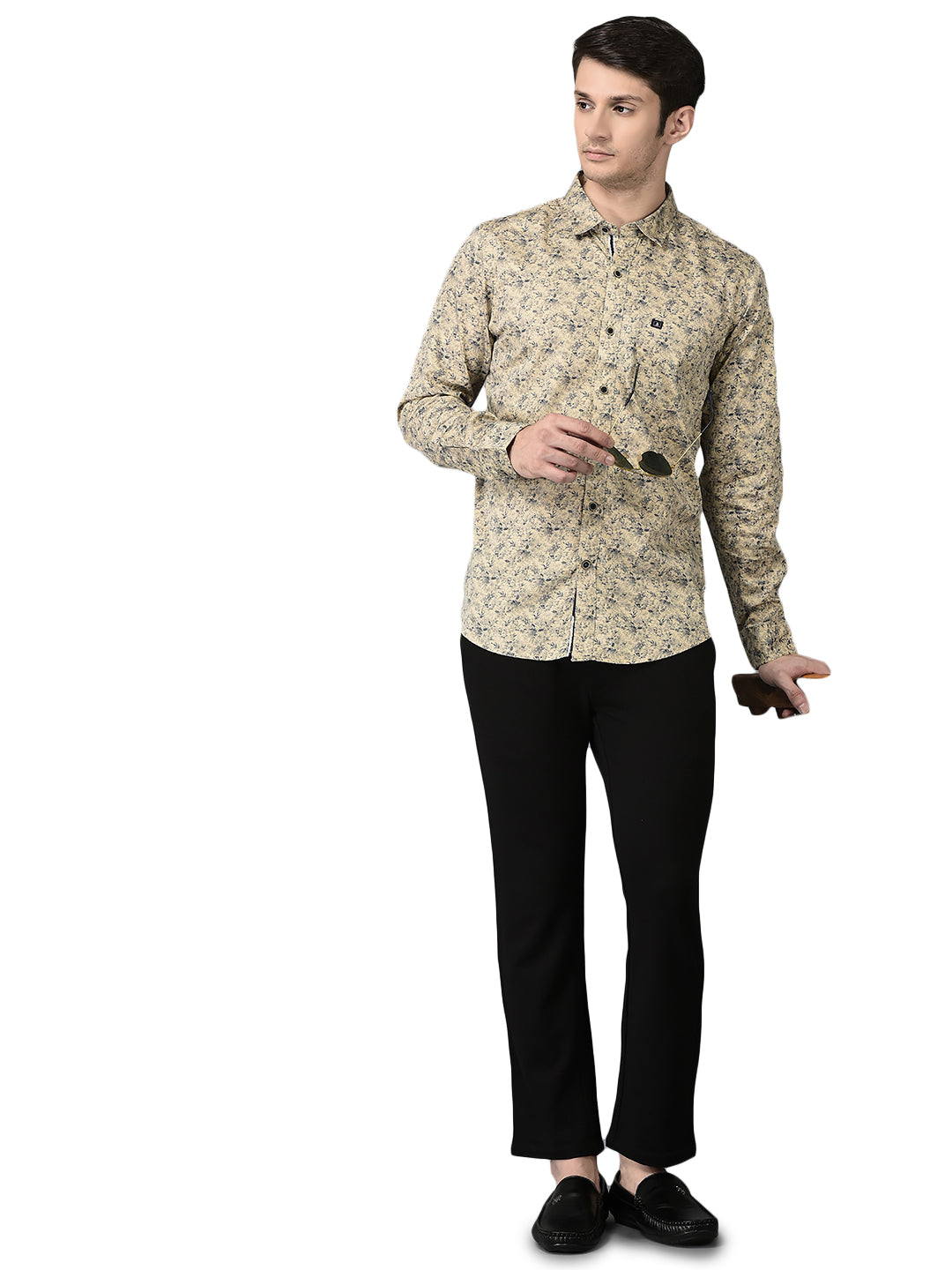 CANOE MEN Casual Shirt Beige Color Cotton Fabric Button Closure Printed