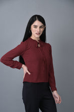 Load image into Gallery viewer, Canoe Women Straight Hem Tie-Up Neck Top

