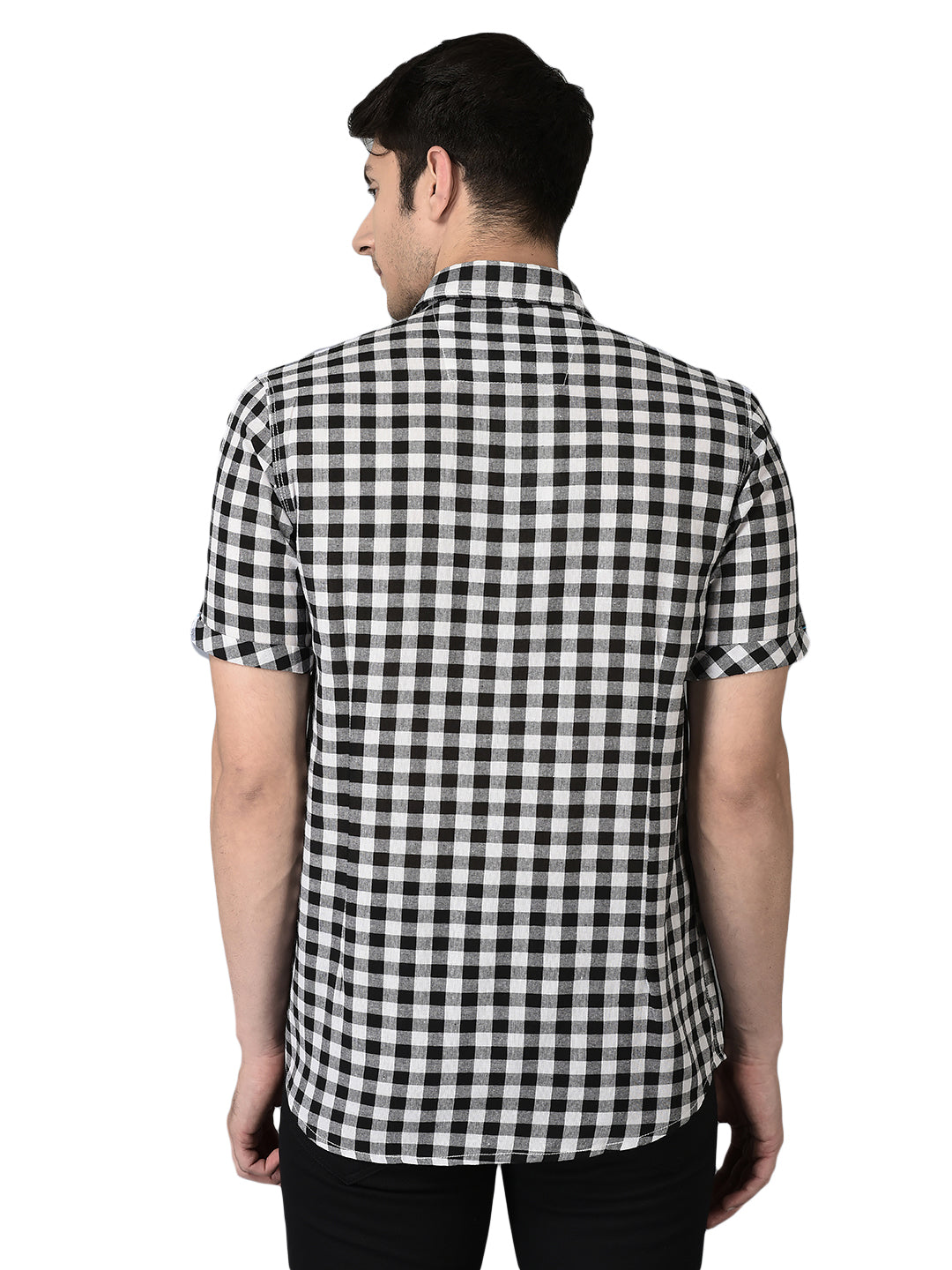 CANOE MEN Casual Shirt Black Color Cotton Fabric Button Closure Checked