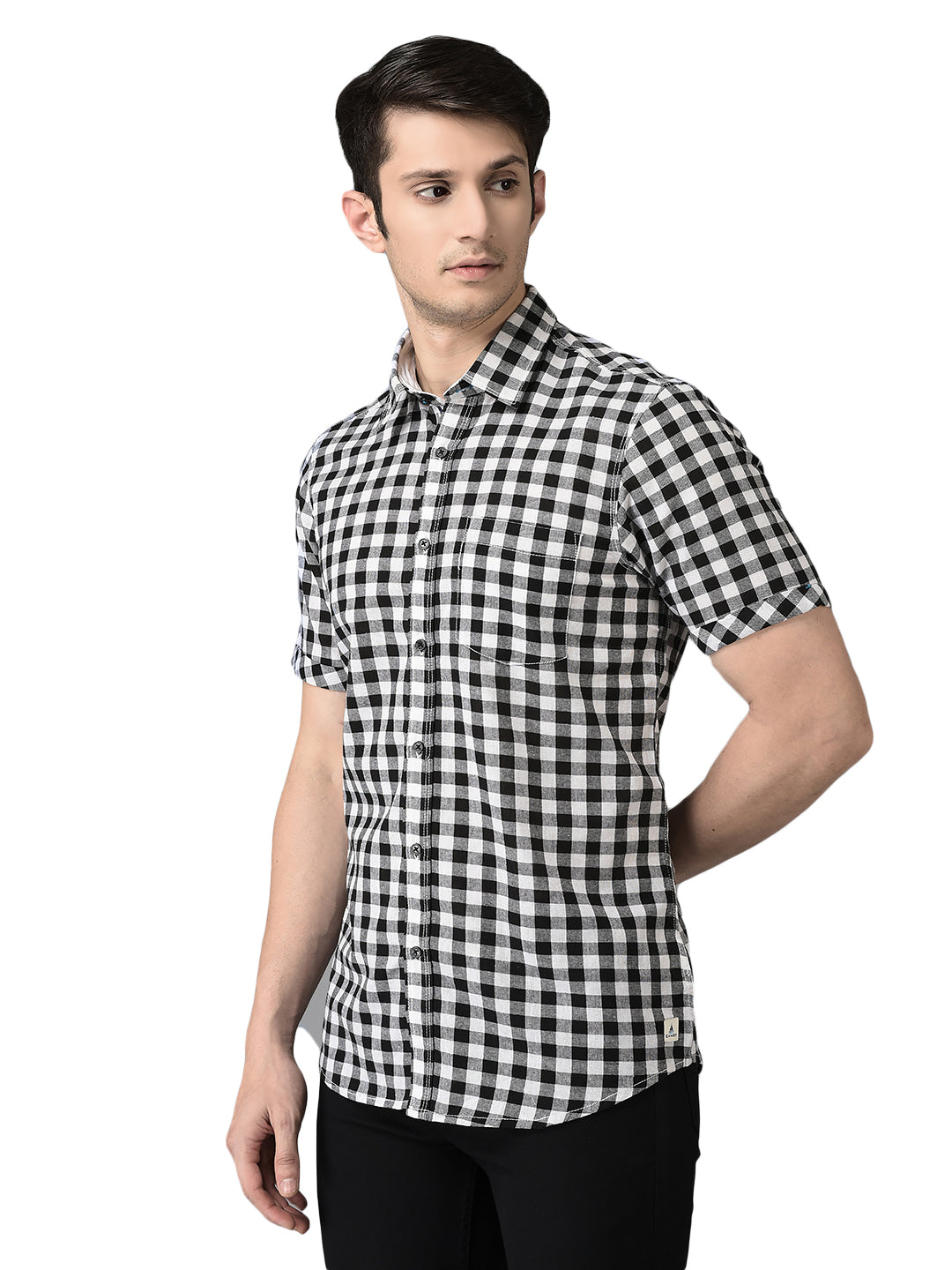 CANOE MEN Casual Shirt Black Color Cotton Fabric Button Closure Checked