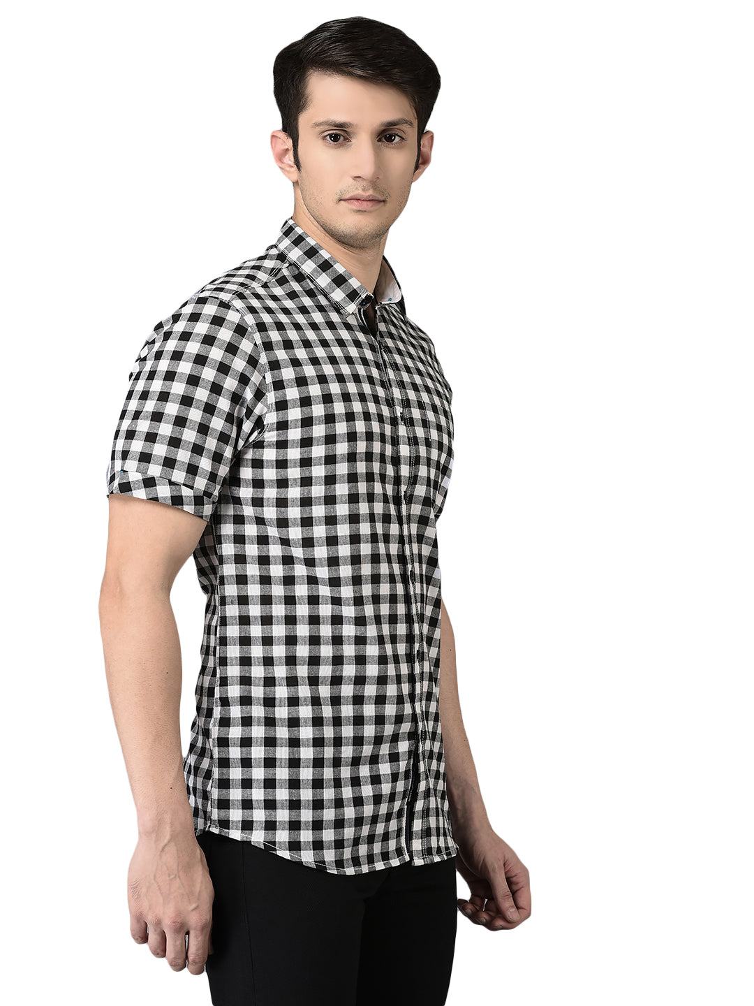 CANOE MEN Casual Shirt Black Color Cotton Fabric Button Closure Checked