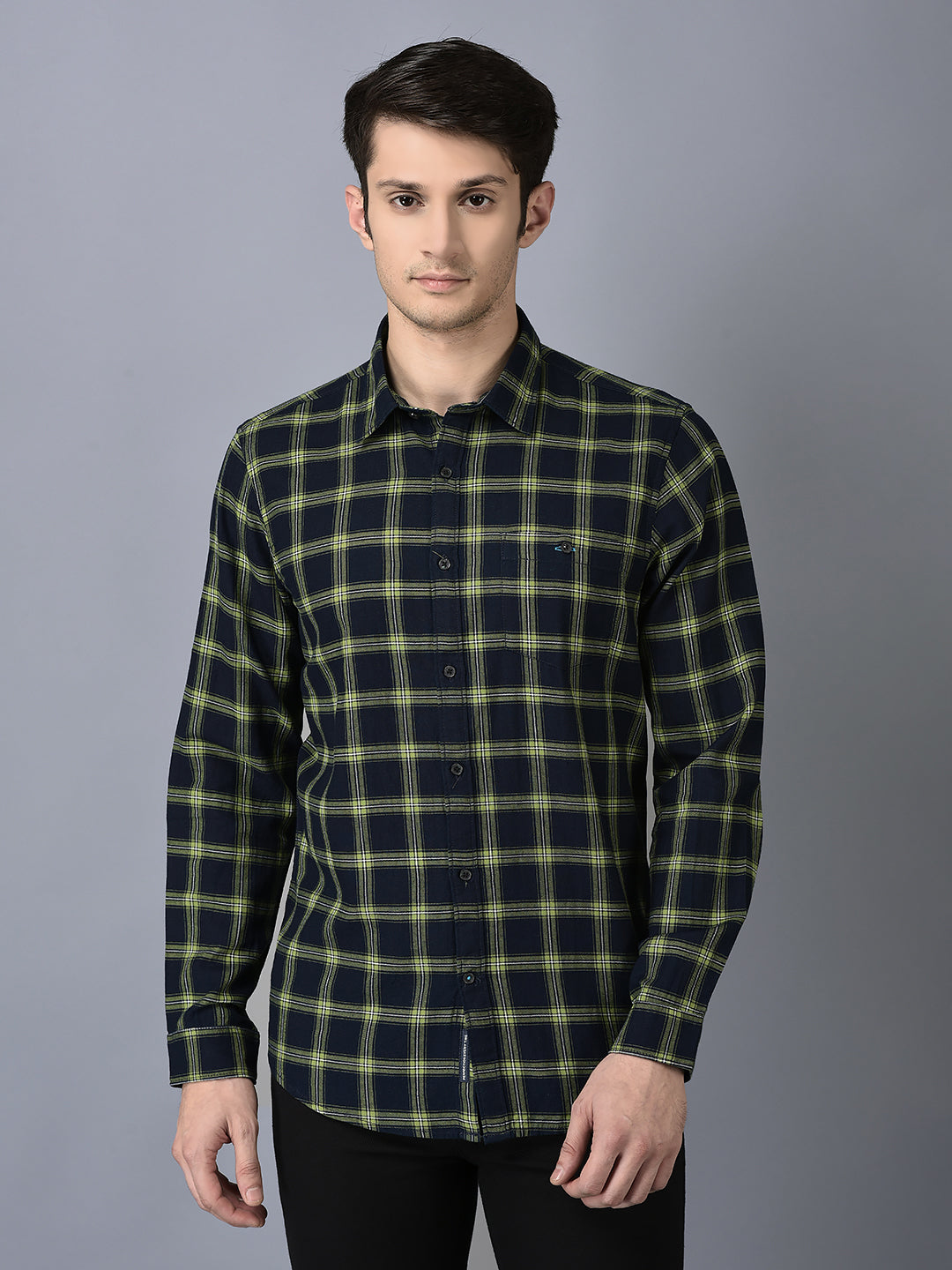 CANOE MEN Casual Shirt Green Color Cotton Fabric Button Closure Checked