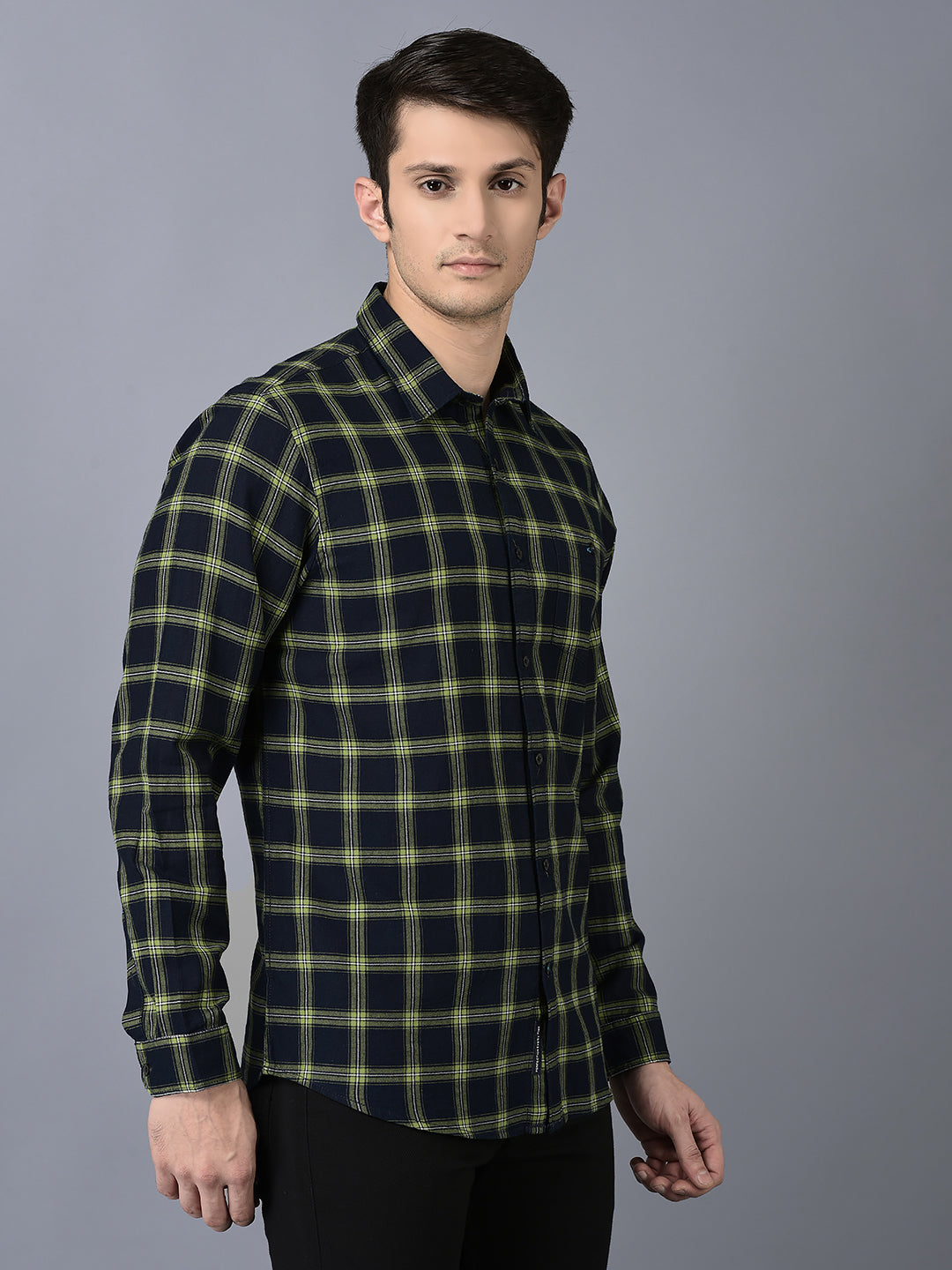 CANOE MEN Casual Shirt Green Color Cotton Fabric Button Closure Checked