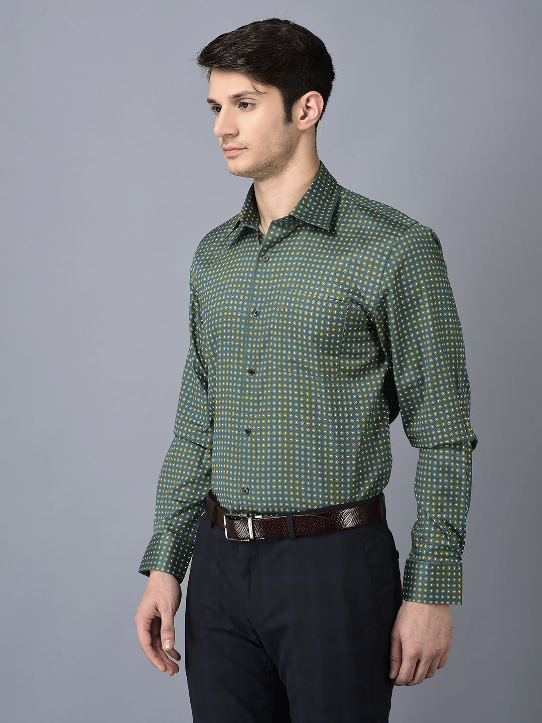 CANOE MEN Formal Shirt Green Color Cotton Fabric Button Closure Printed