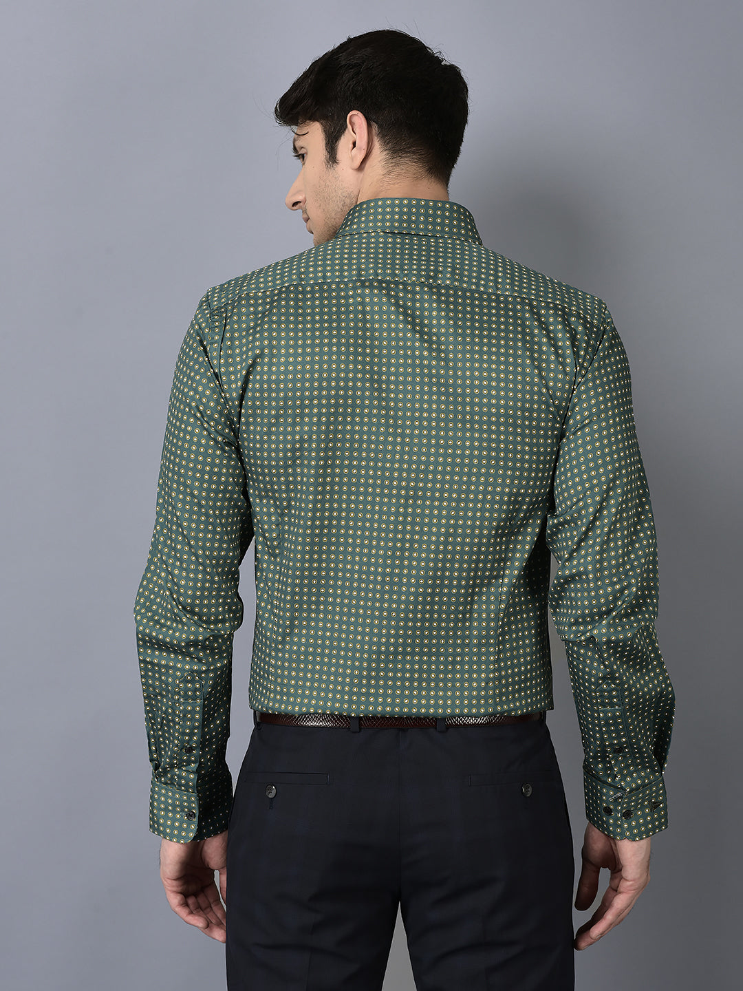 CANOE MEN Formal Shirt Green Color Cotton Fabric Button Closure Printed