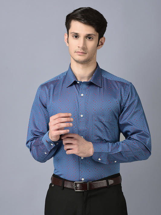 CANOE MEN Formal Shirt Cobalt Blue Color Cotton Fabric Button Closure Printed