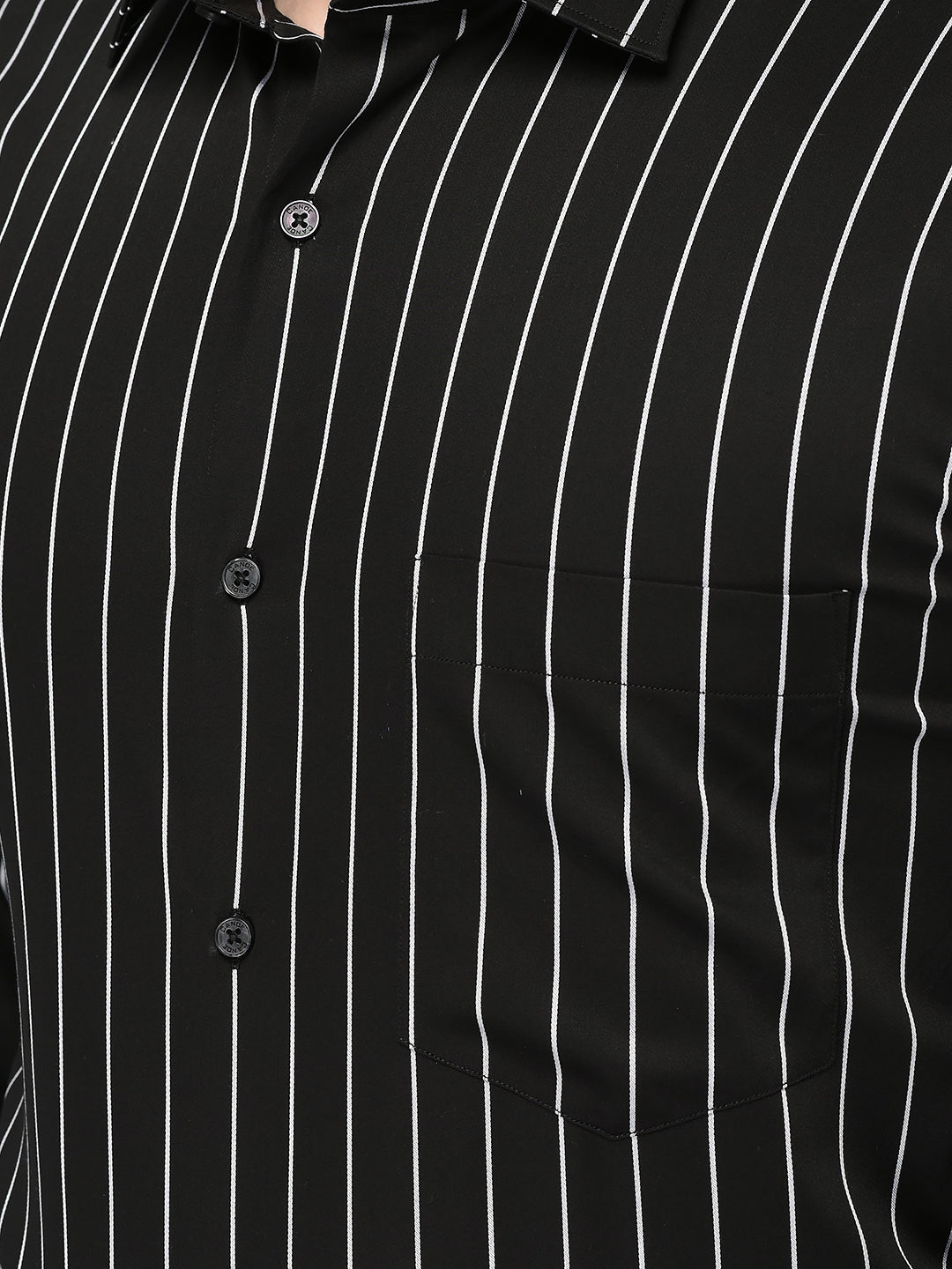 CANOE MEN Formal Shirt Black Color Cotton Fabric Button Closure Striped