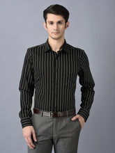 Load image into Gallery viewer, CANOE MEN Formal Shirt Black Color Cotton Fabric Button Closure Striped
