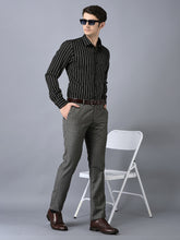 Load image into Gallery viewer, CANOE MEN Formal Shirt Black Color Cotton Fabric Button Closure Striped
