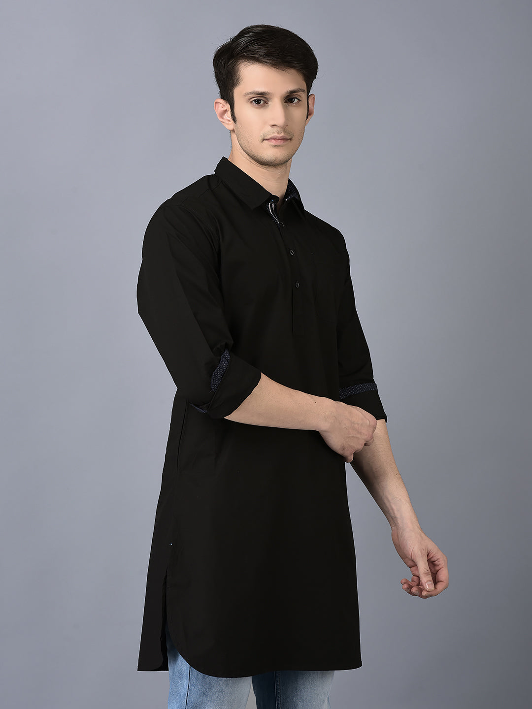 Canoe Men Casual Kurta Black Color