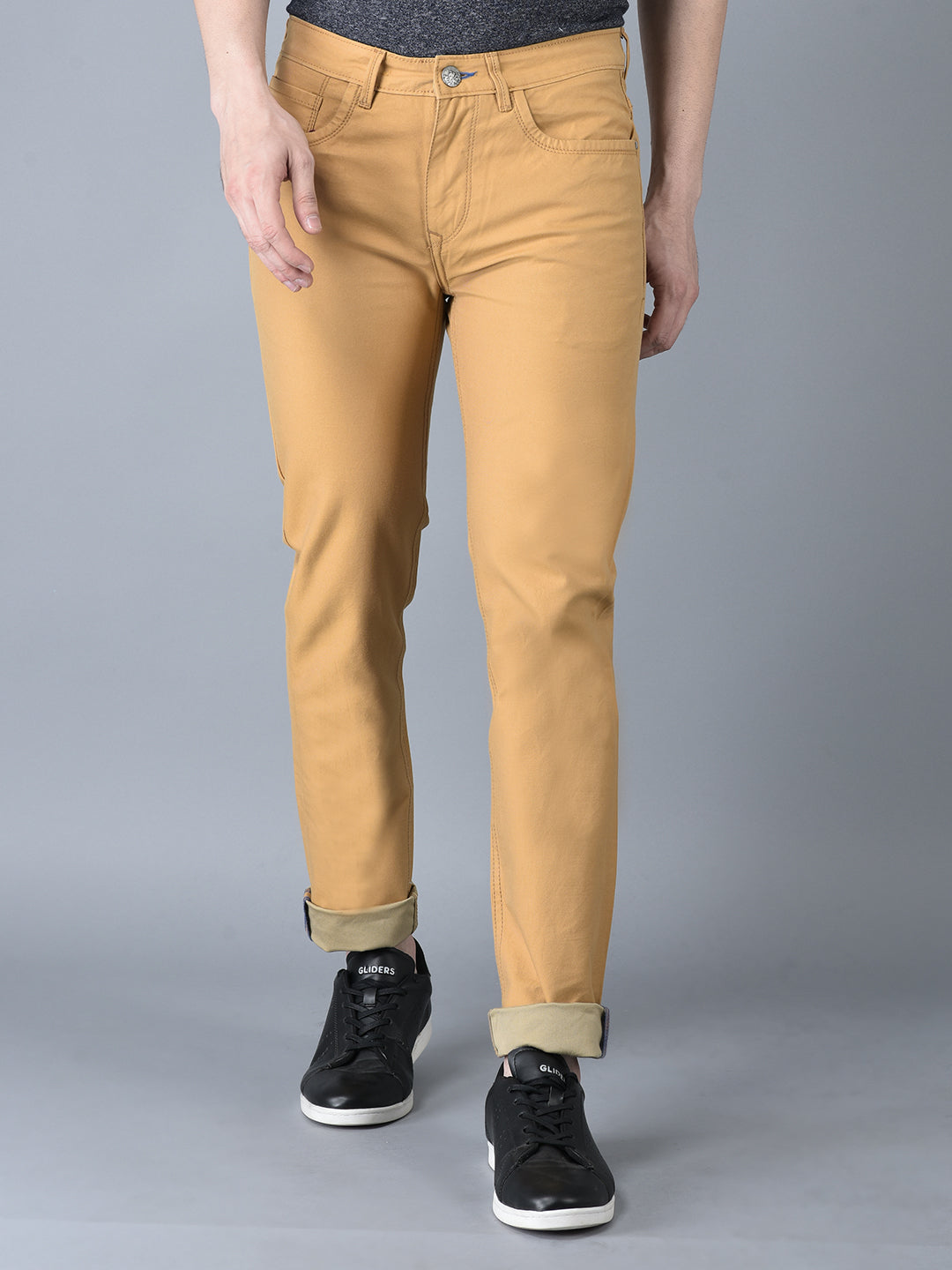 CANOE MEN Casual  Trouser MUSTARD Color Cotton Fabric Button Closure Button