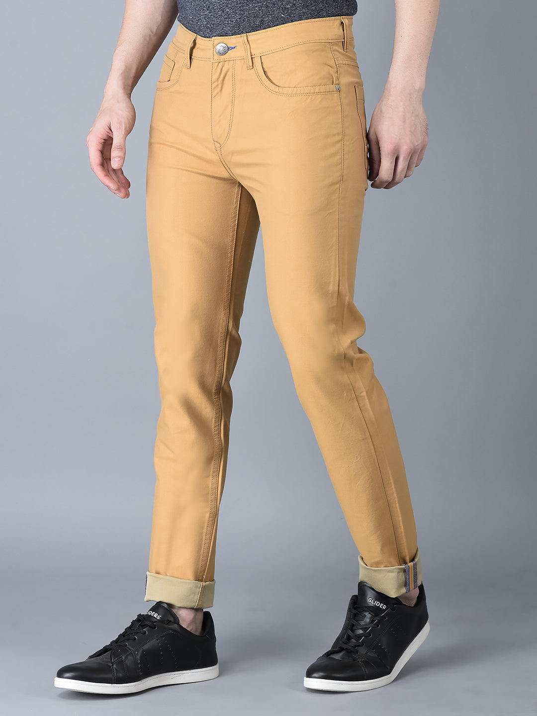 CANOE MEN Casual  Trouser MUSTARD Color Cotton Fabric Button Closure Button