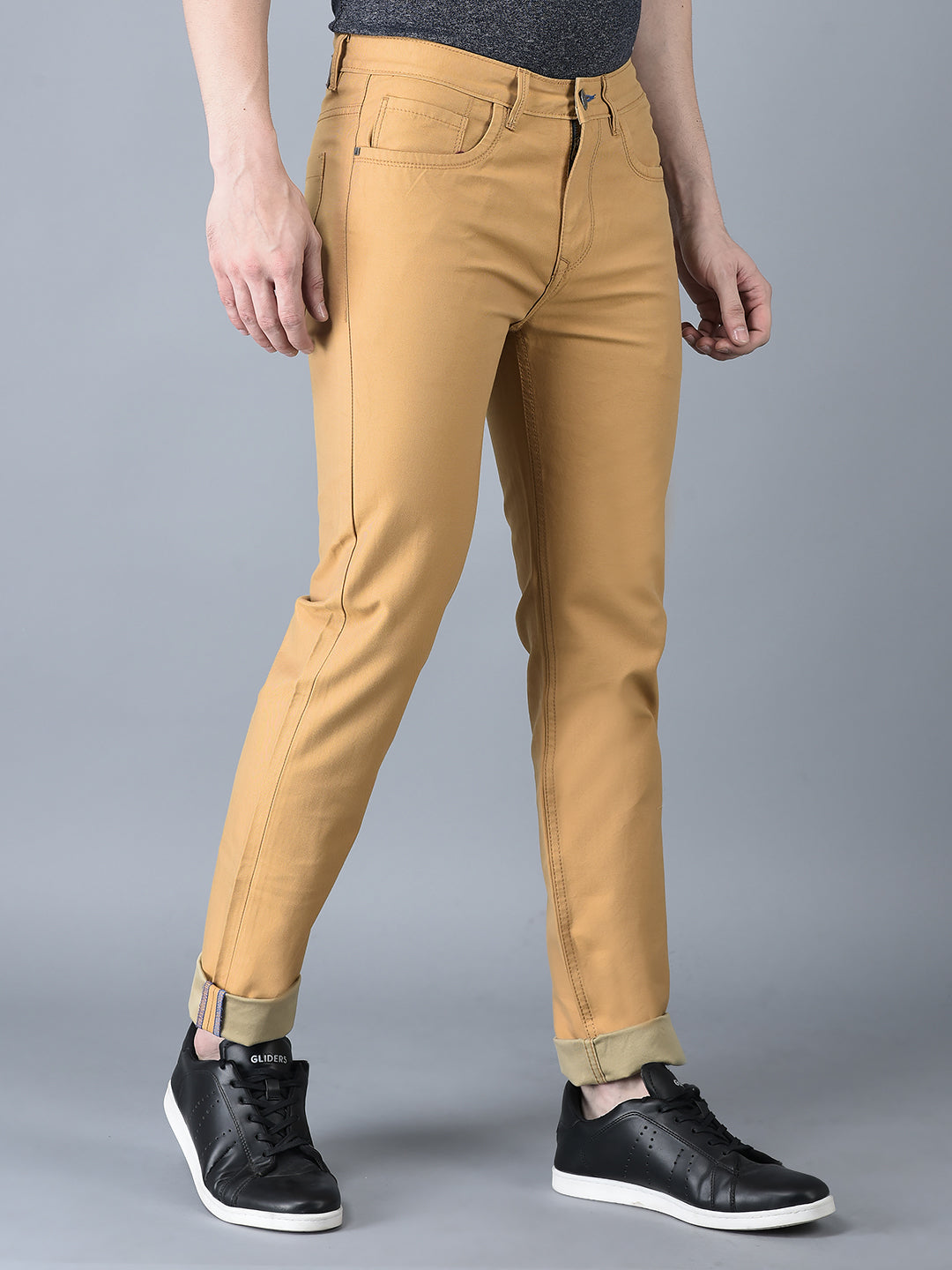 CANOE MEN Casual  Trouser MUSTARD Color Cotton Fabric Button Closure Button