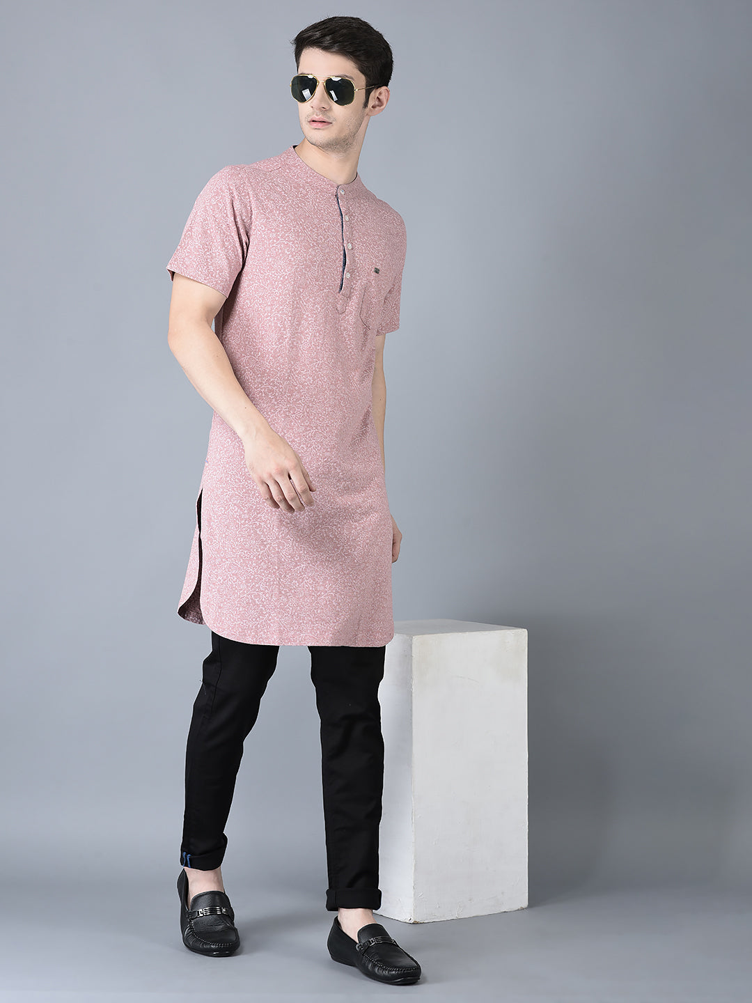 Canoe Men Half Sleeve Button Closer Knitted Kurta