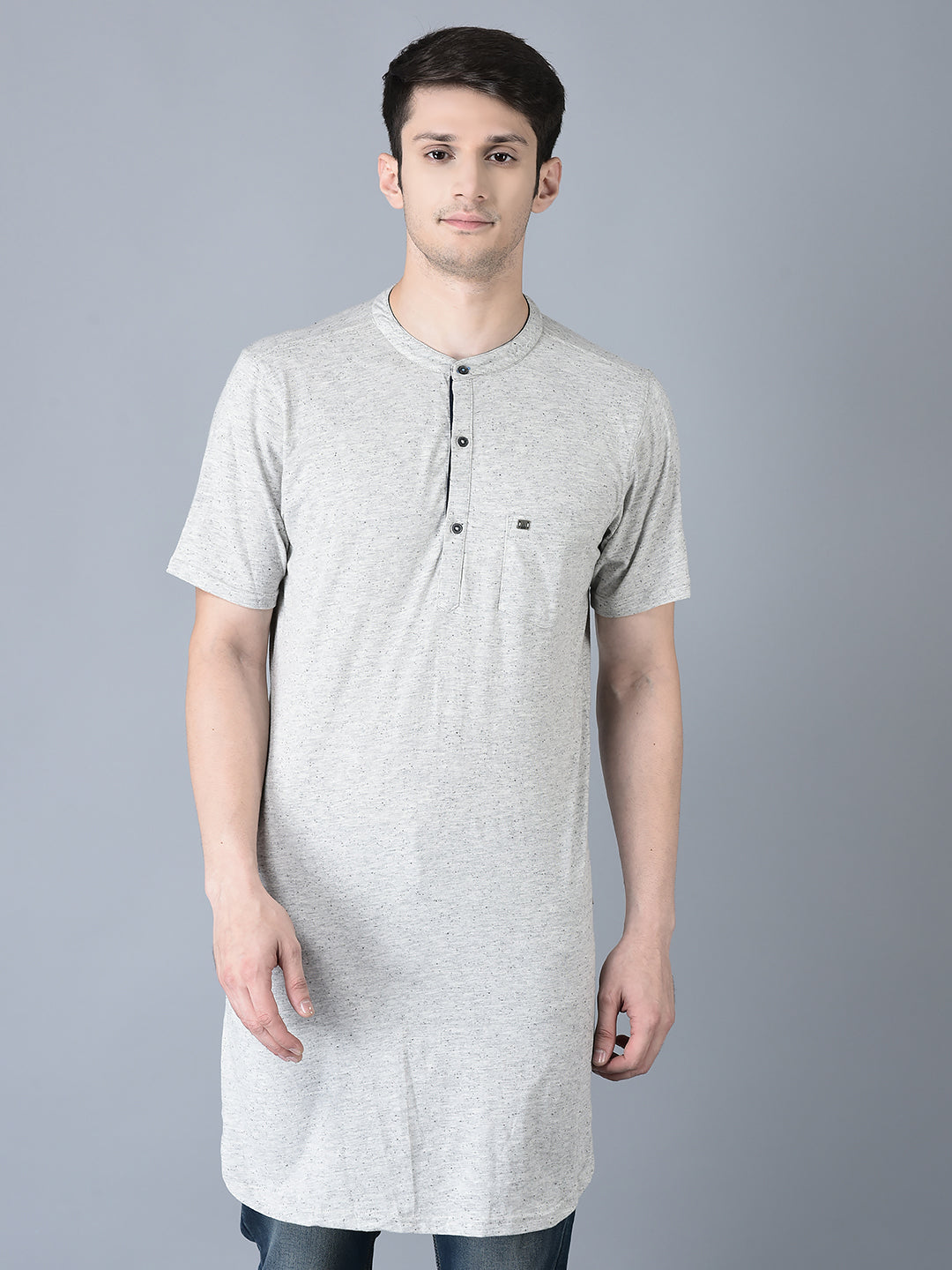 Canoe Men Button Closer Solid Pattern Knitted Kurta