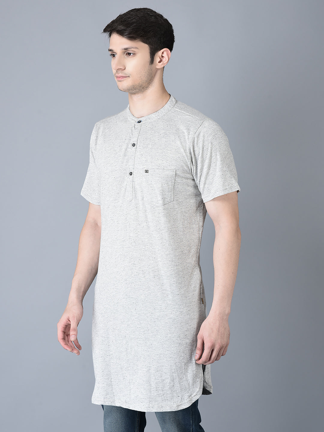 Canoe Men Button Closer Solid Pattern Knitted Kurta