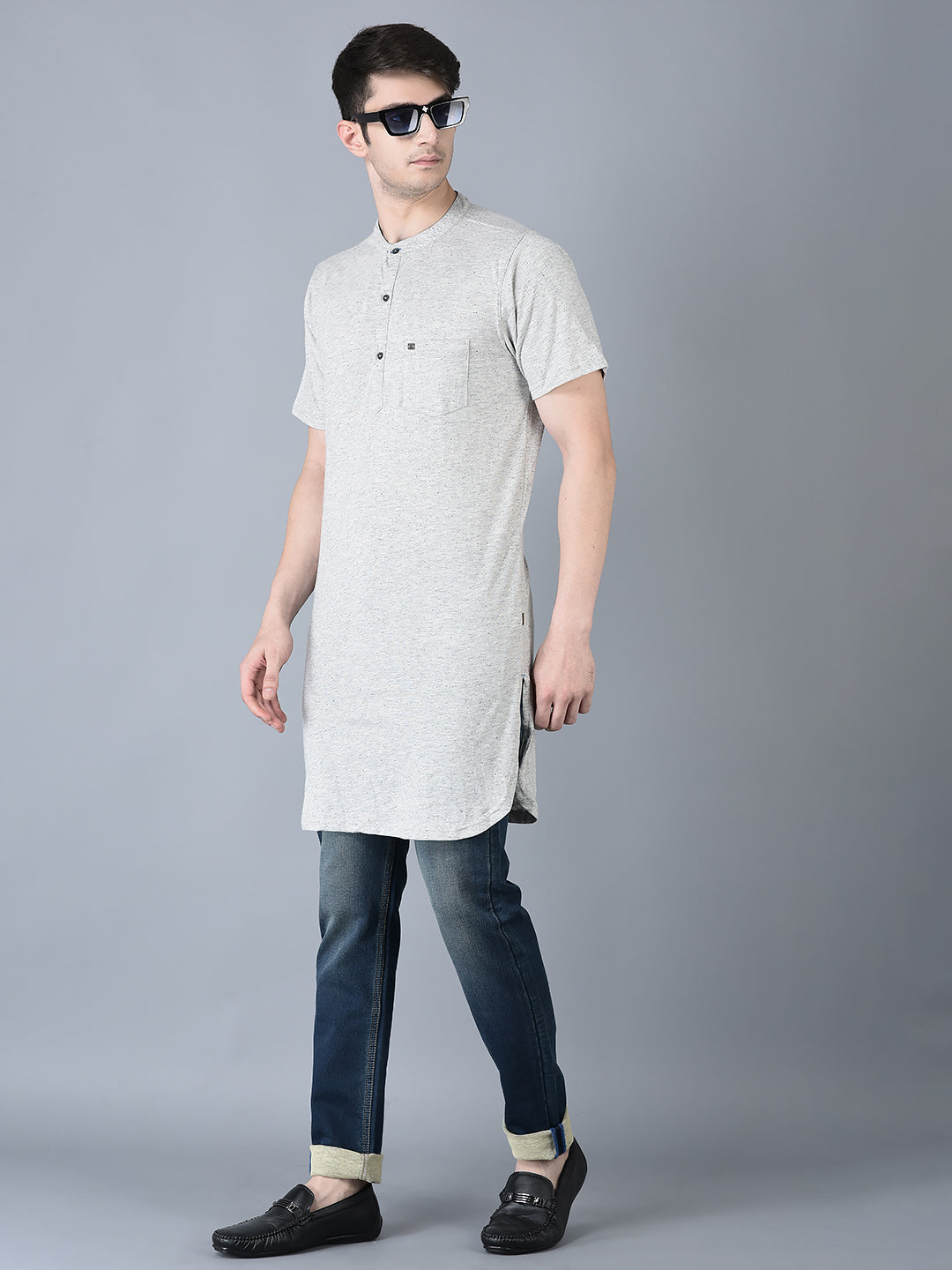 Canoe Men Button Closer Solid Pattern Knitted Kurta