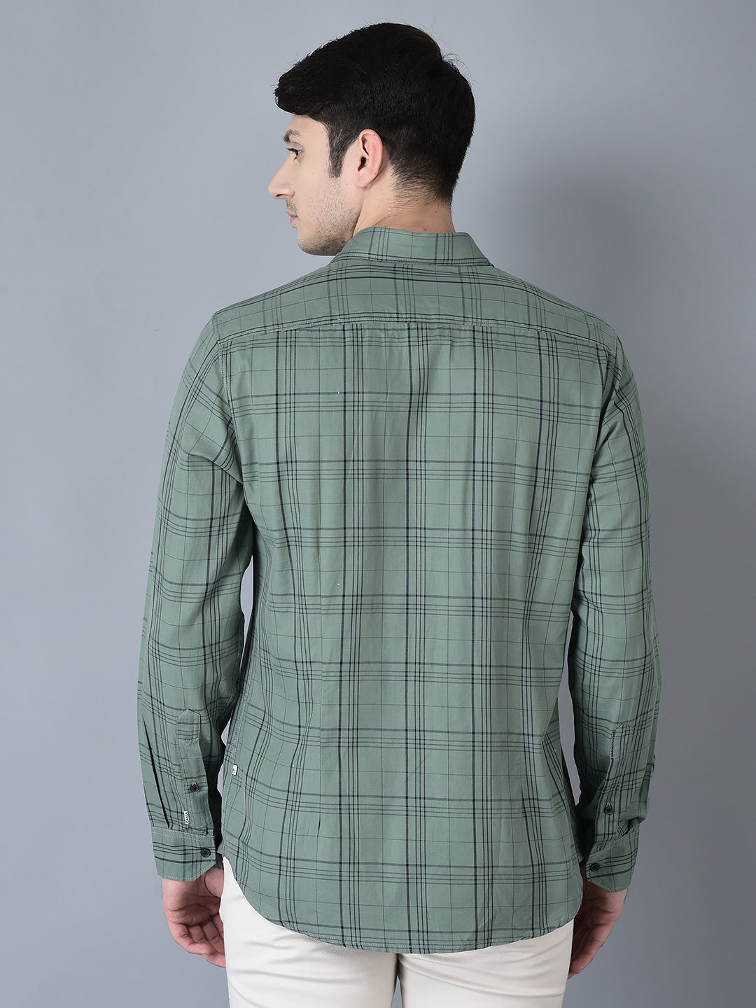 CANOE MEN Casual Shirt Green Color Cotton Fabric Button Closure Checked