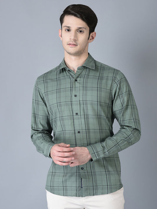 CANOE MEN Casual Shirt Green Color Cotton Fabric Button Closure Checked