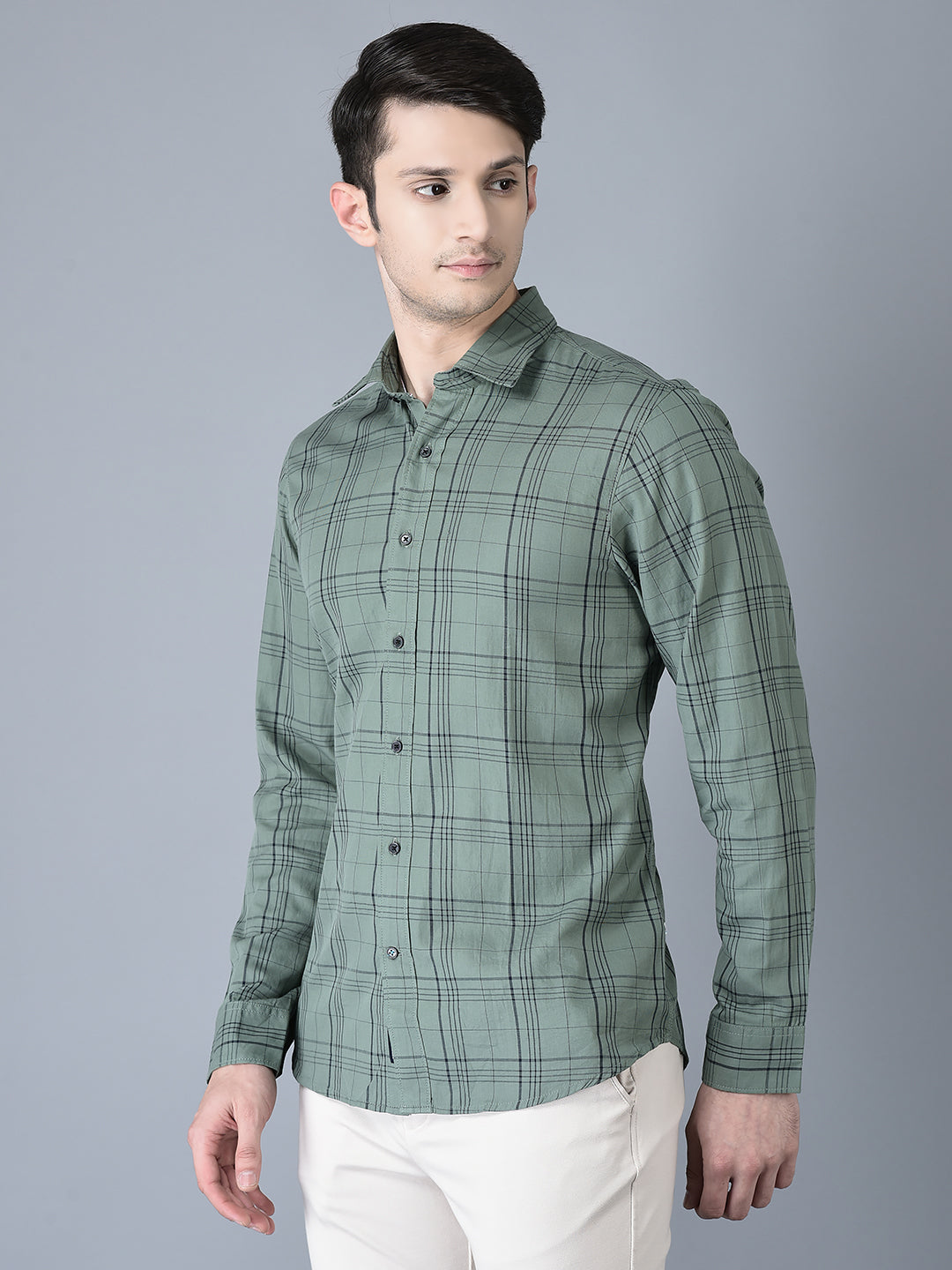 CANOE MEN Casual Shirt Green Color Cotton Fabric Button Closure Checked