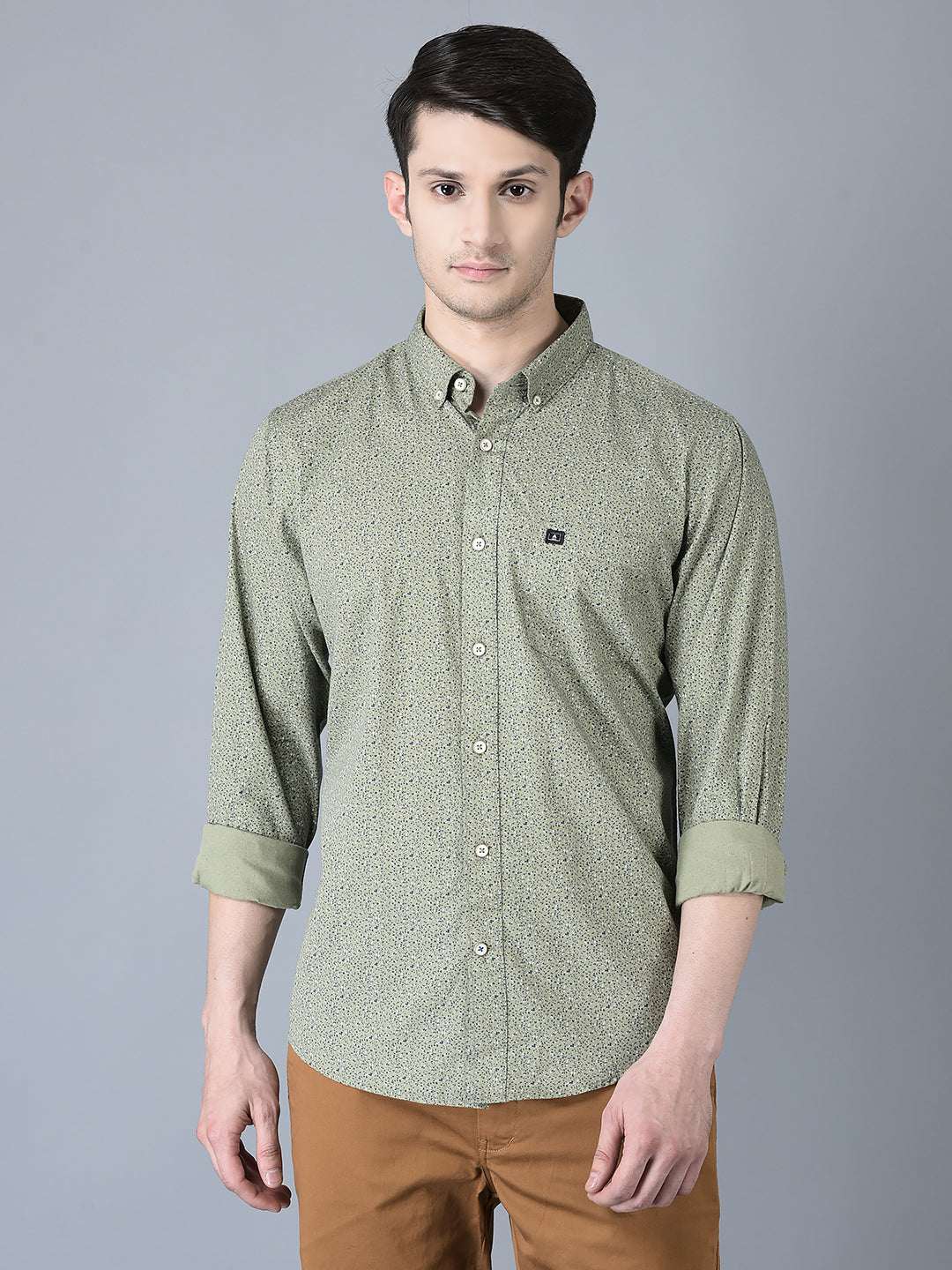 CANOE MEN Casual Shirt Lt. Green Color Cotton Fabric Button Closure Printed