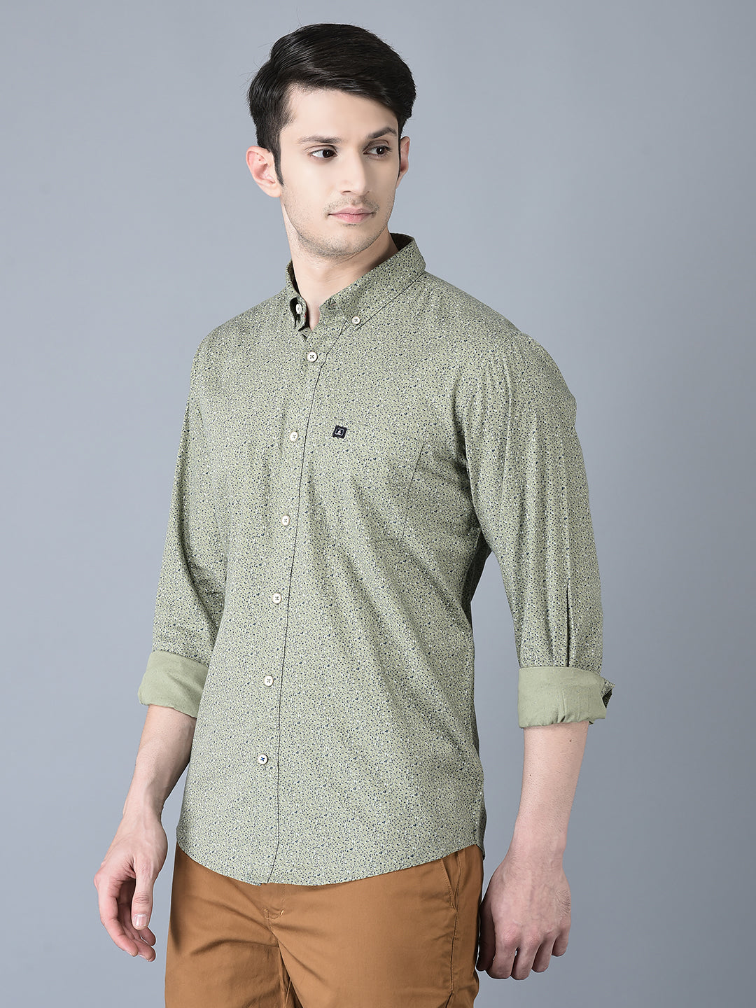 CANOE MEN Casual Shirt Lt. Green Color Cotton Fabric Button Closure Printed