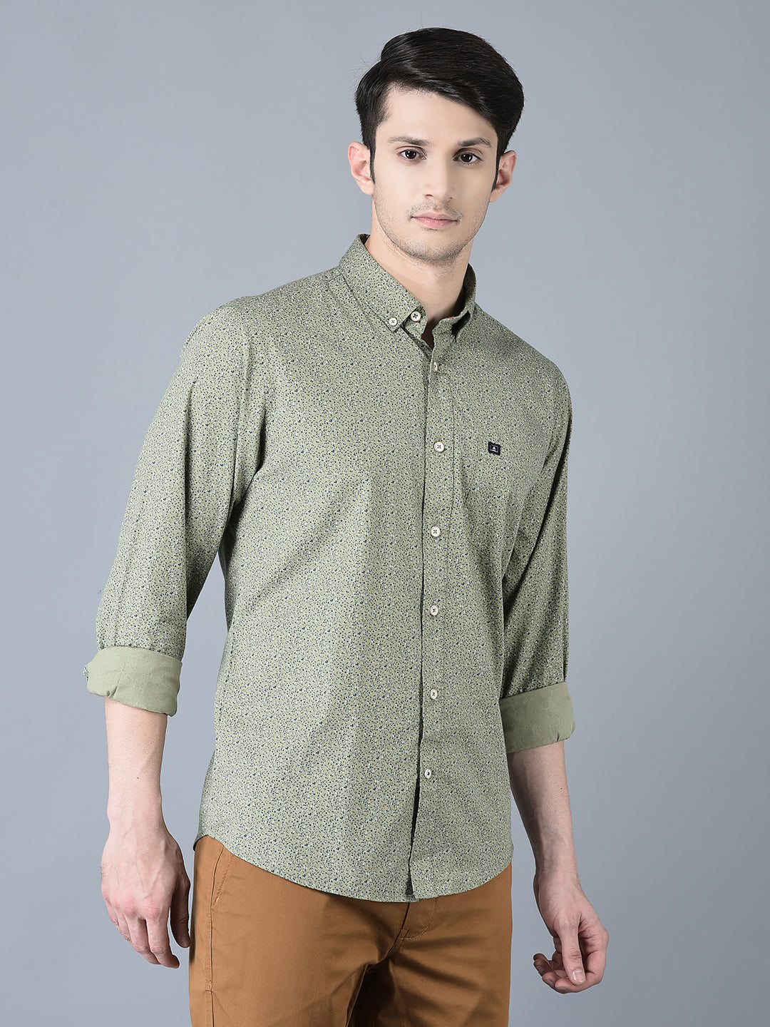 CANOE MEN Casual Shirt Lt. Green Color Cotton Fabric Button Closure Printed