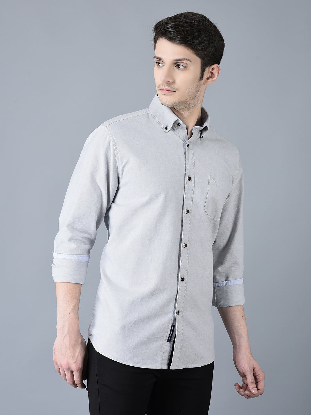 CANOE MEN Casual Shirt Grey Color Cotton Fabric Button Closure Solid