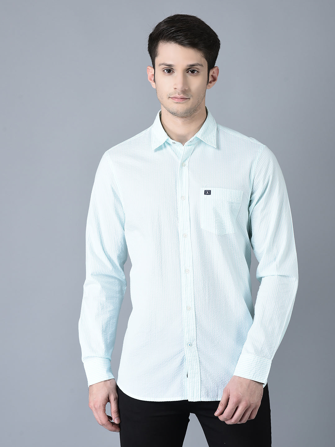 CANOE MEN Casual Shirt Aqua Color Cotton Fabric Button Closure Striped