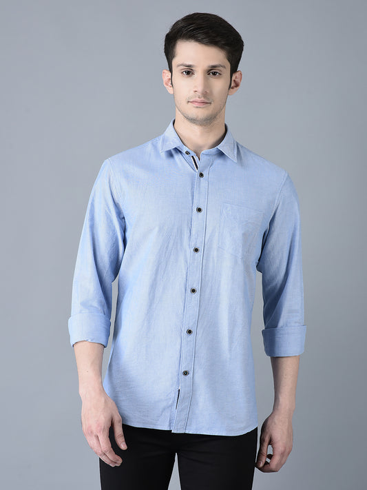 CANOE MEN Casual Shirt Blue Color Cotton Fabric Button Closure Solid