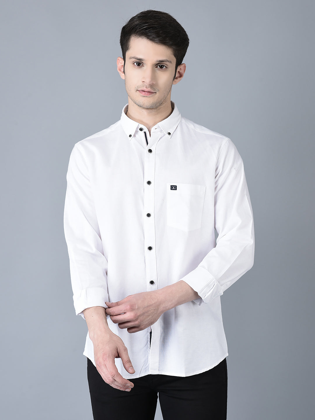 CANOE MEN Casual Shirt White Color Cotton Fabric Button Closure Solid