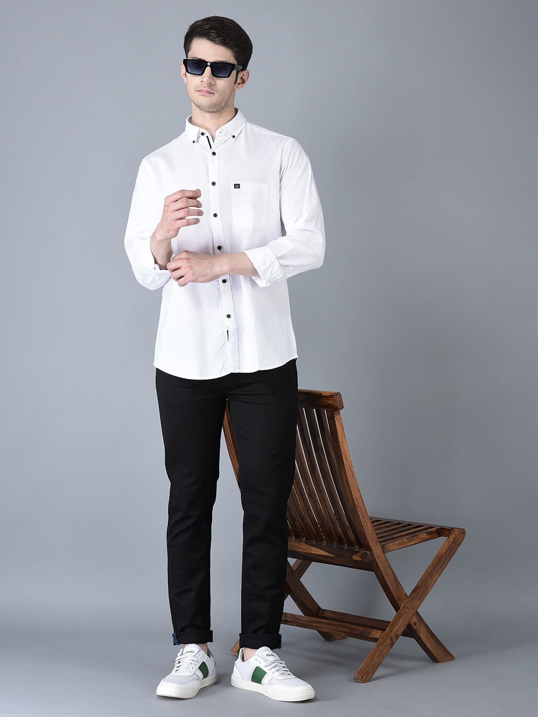 CANOE MEN Casual Shirt White Color Cotton Fabric Button Closure Solid