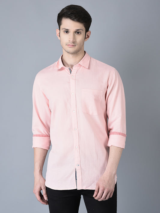 CANOE MEN Casual Shirt Peach Color Cotton Fabric Button Closure Solid