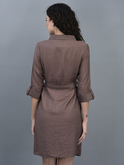 Canoe Women Roll-Up Sleeve Above Knee Legnth Casual And Party Wear Dress