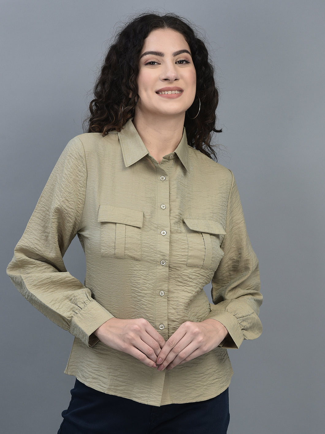 Canoe Women Long Sleeve Relaxed Fit Regular Length Button Placket Shirt