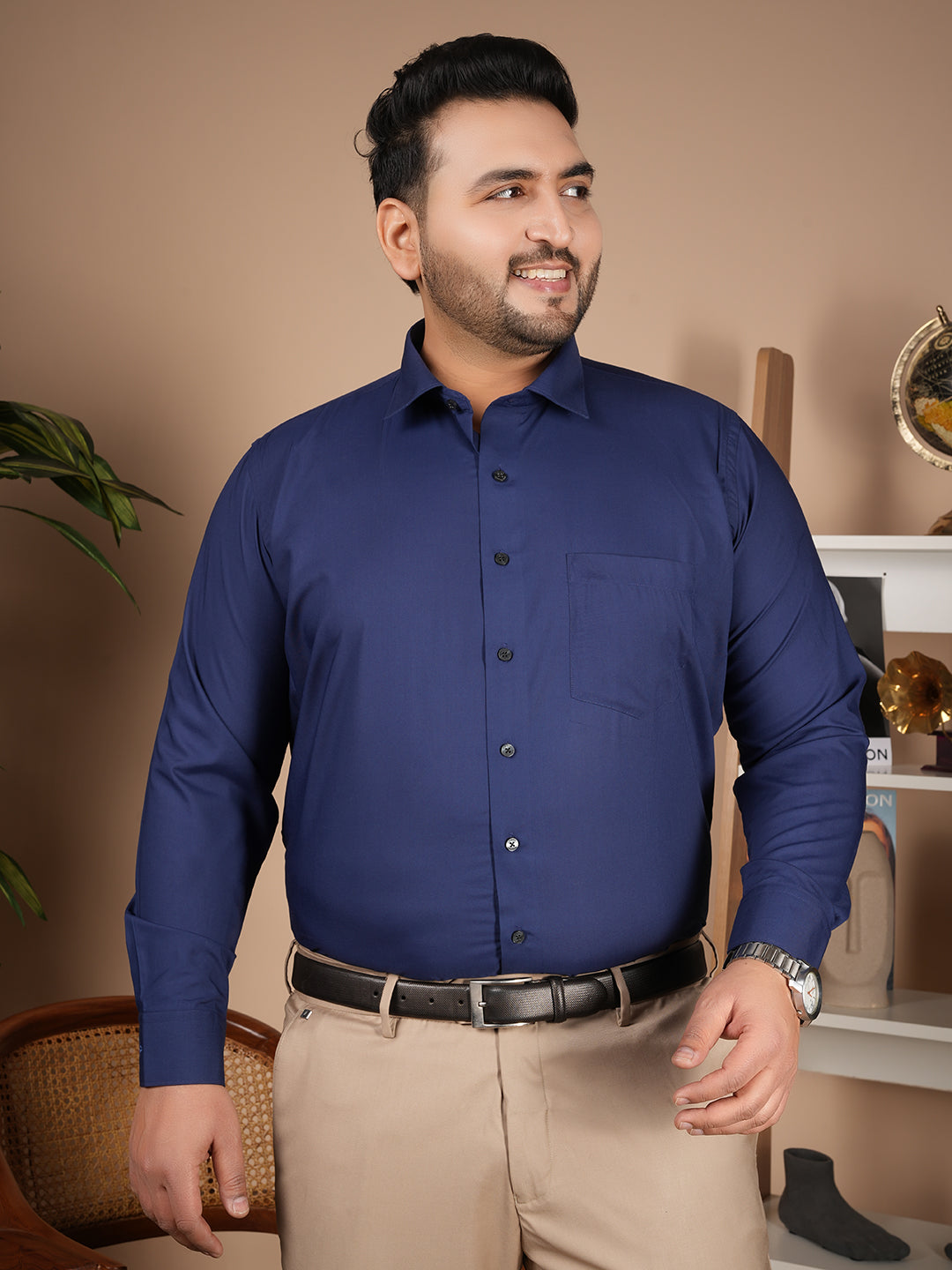 Canoe Signature Navy Blue Microfiber Formal Shirt | Premium Executive Collection