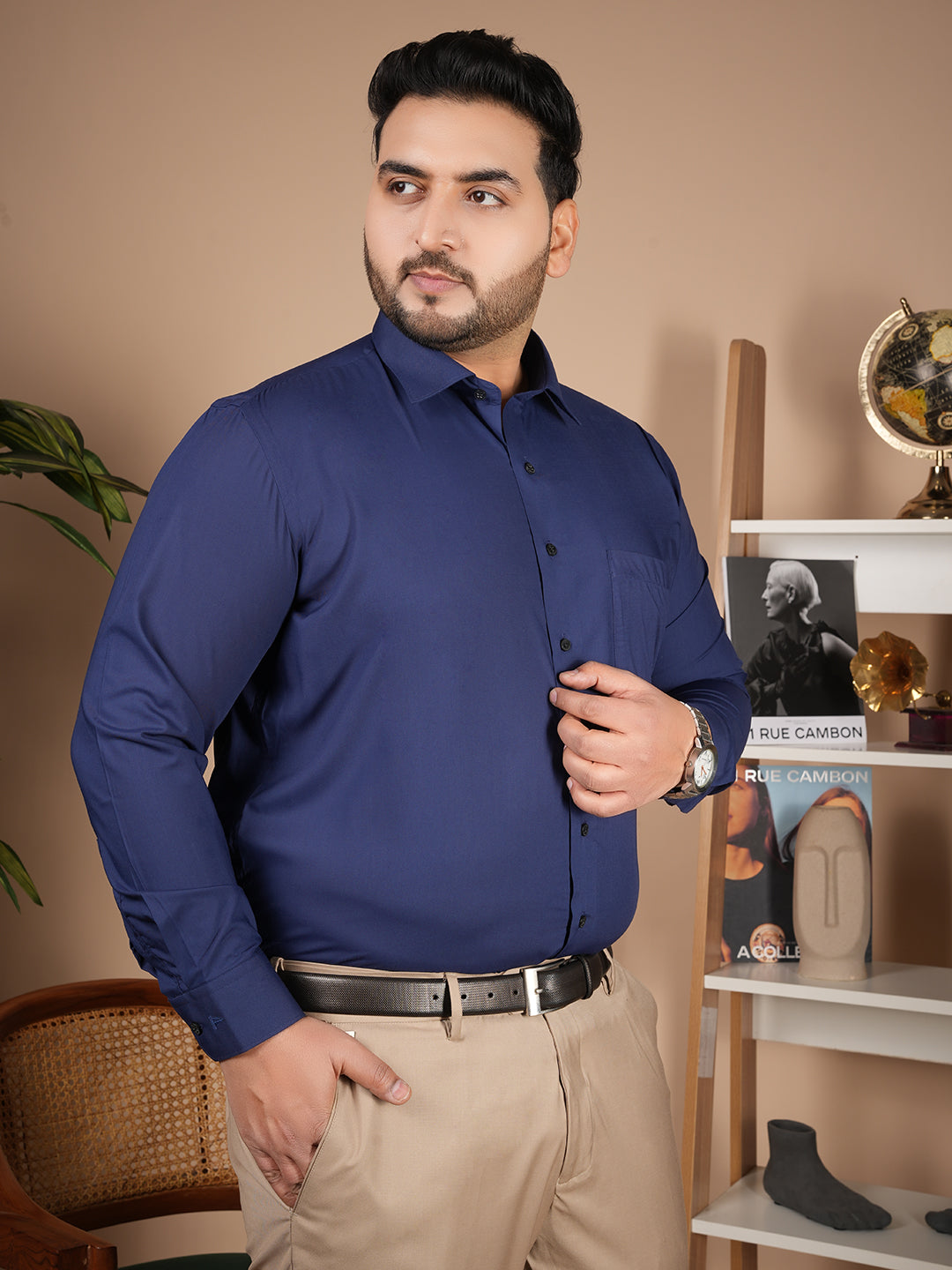 Canoe Signature Navy Blue Microfiber Formal Shirt | Premium Executive Collection