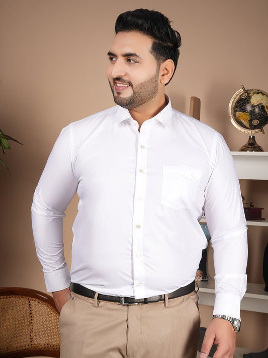 Canoe Premium White Cotton Linen Stretch Formal Shirt for Men | Classic Full Sleeve Office Wear